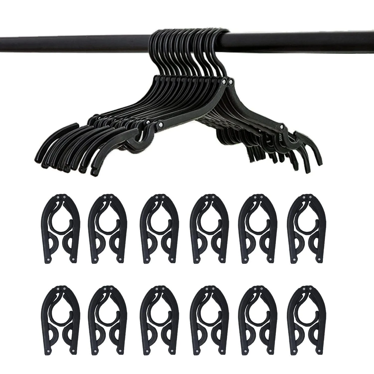 12 Pcs Black Travel Hangers - Portable Folding Clothes Hangers Travel Accessorie