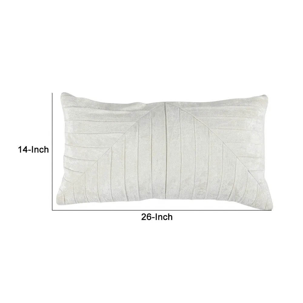 14 x 26 Lumbar Accent Throw Pillow, Hand Pleated, Vintage, Ivory White By Casagear Home