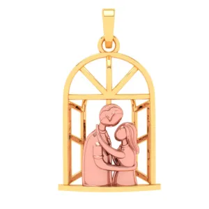 14k Gold Pendant In The Shape Of A Couple In Front Of A Window From Amazea Collection