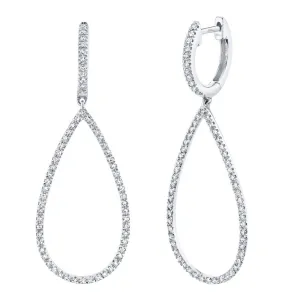 14k White Gold 0.40Ct Diamond Pear Shaped Dangle Huggie Earring