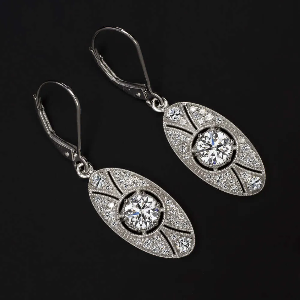 1.55ct LAB GROWN DIAMOND DANGLE EARRINGS VINTAGE STYLE EDWARDIAN INSPIRED DROP