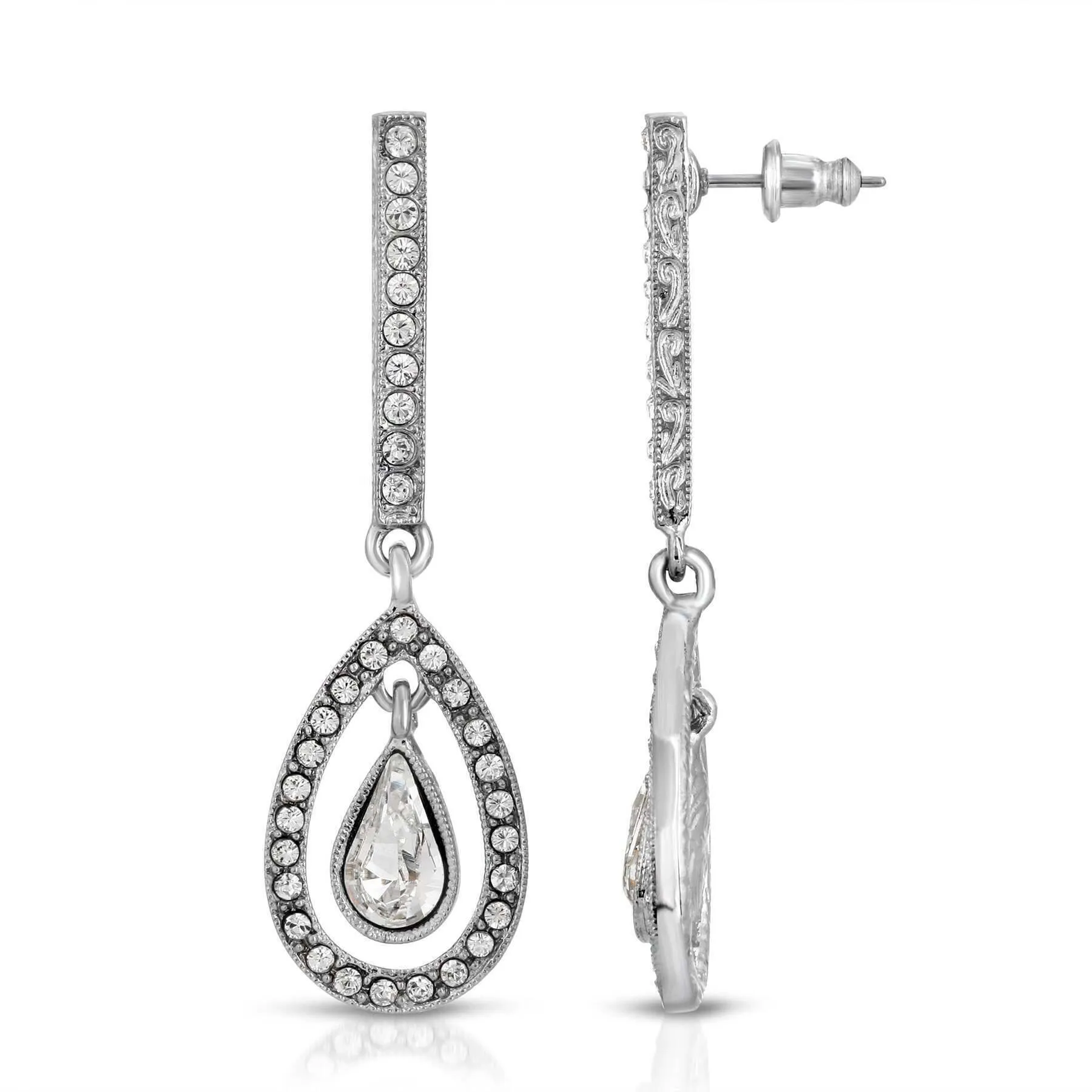 2028 Jewelry Crystal Enclosed Teardrop Linear Drop Earrings