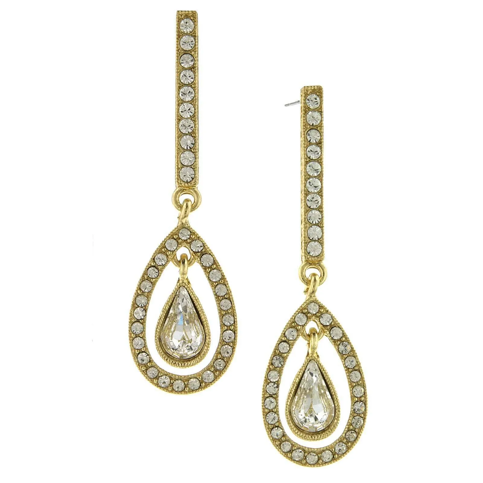 2028 Jewelry Crystal Enclosed Teardrop Linear Drop Earrings