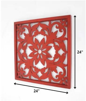 24" X 24" X 1" Red Vintage Floral - Wall Plaque