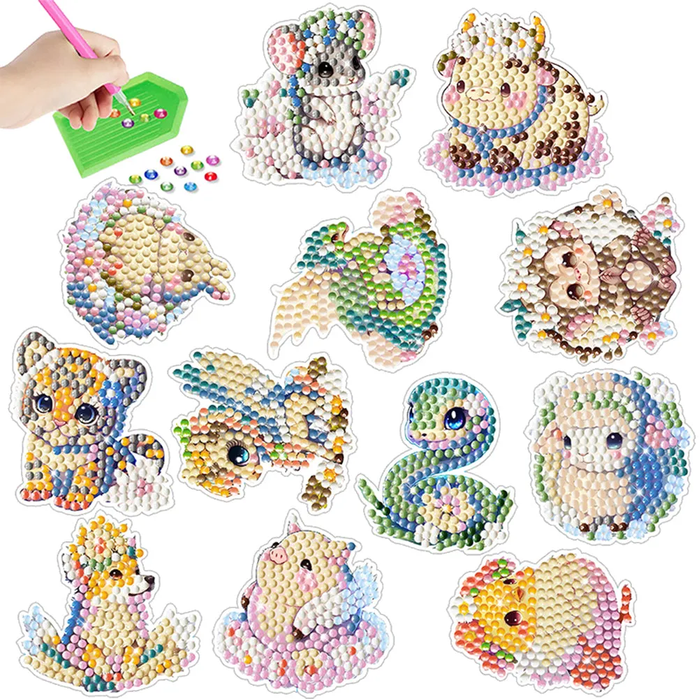 2pcs Gem Sticker Diamond Art 5D Paint by Numbers DIY for Kids Beginner Toys Kits