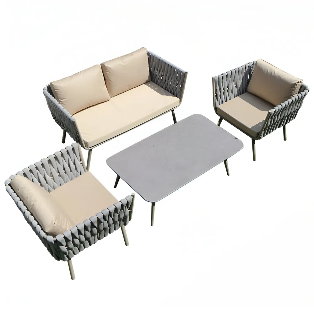 4 Piece Elegant Rope Design Outdoor Patio Sofa Set