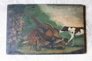 A Charming c.1850 English Provincial School Oil on Panel; ‘A Dog With The Days Bag’