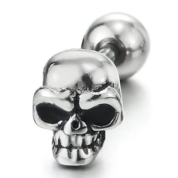 A Pair Mens Women Gothic Small Vintage Skull Stud Earrings in Stainless Steel Punk Biker Polished