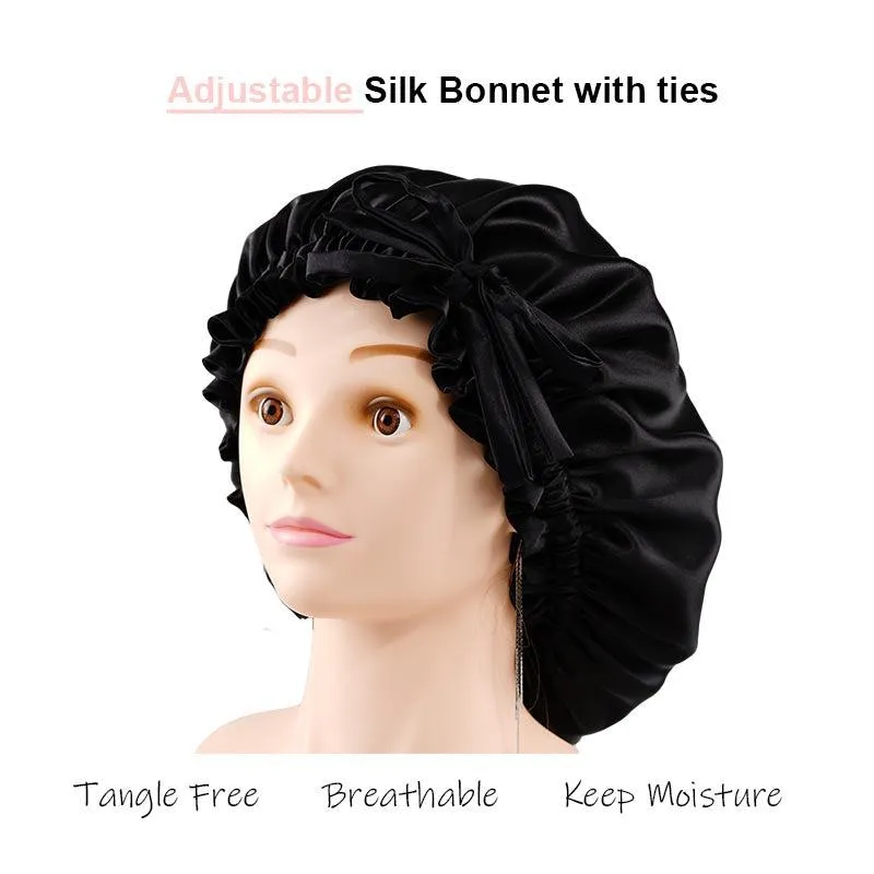 Adjustable silk bonnet black - dropshipping