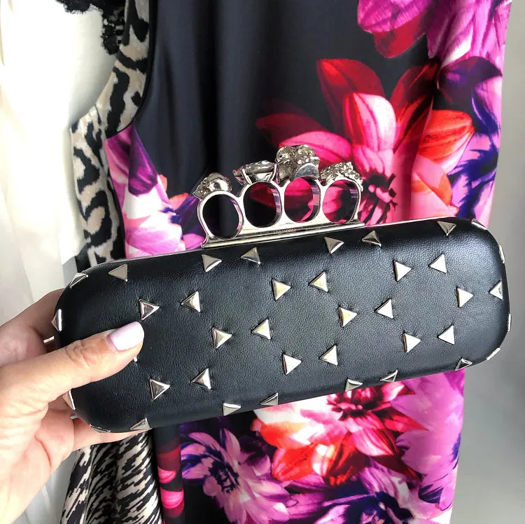 Alexander McQueen Black Stud Knuckle Duster Clutch Bag