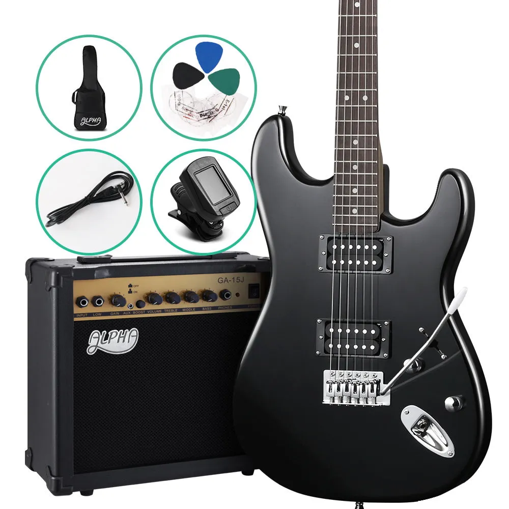 Alpha Strat-Style Electric Guitar Set, 20W Amp, Skull Pattern