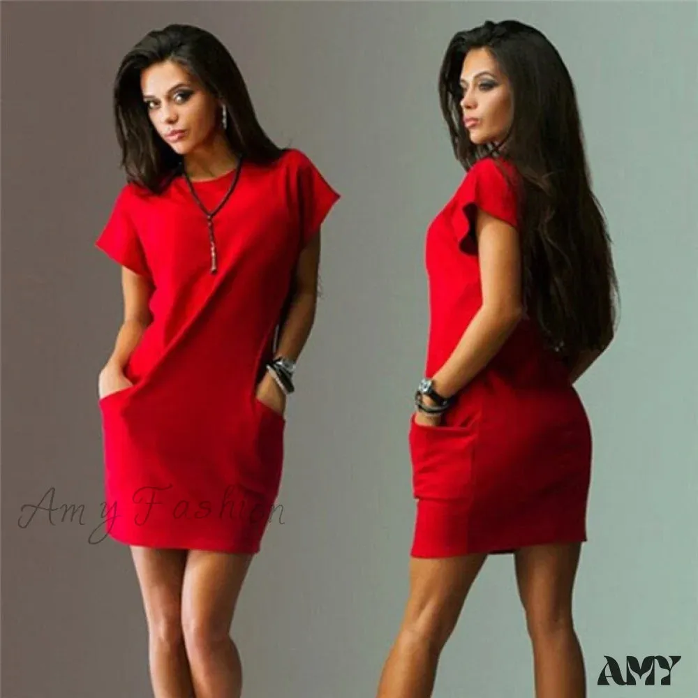 Amy Fashion - Short Sleeve O-neck Midi Dress