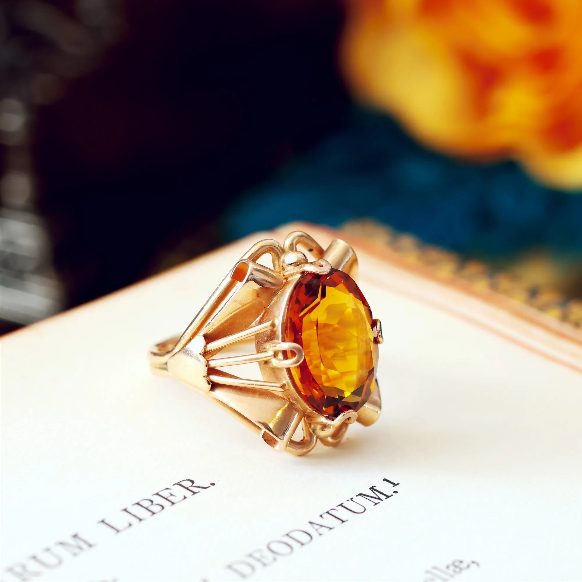 Attention Seeking Extravagant Handmade Cognac Citrine Dress Ring