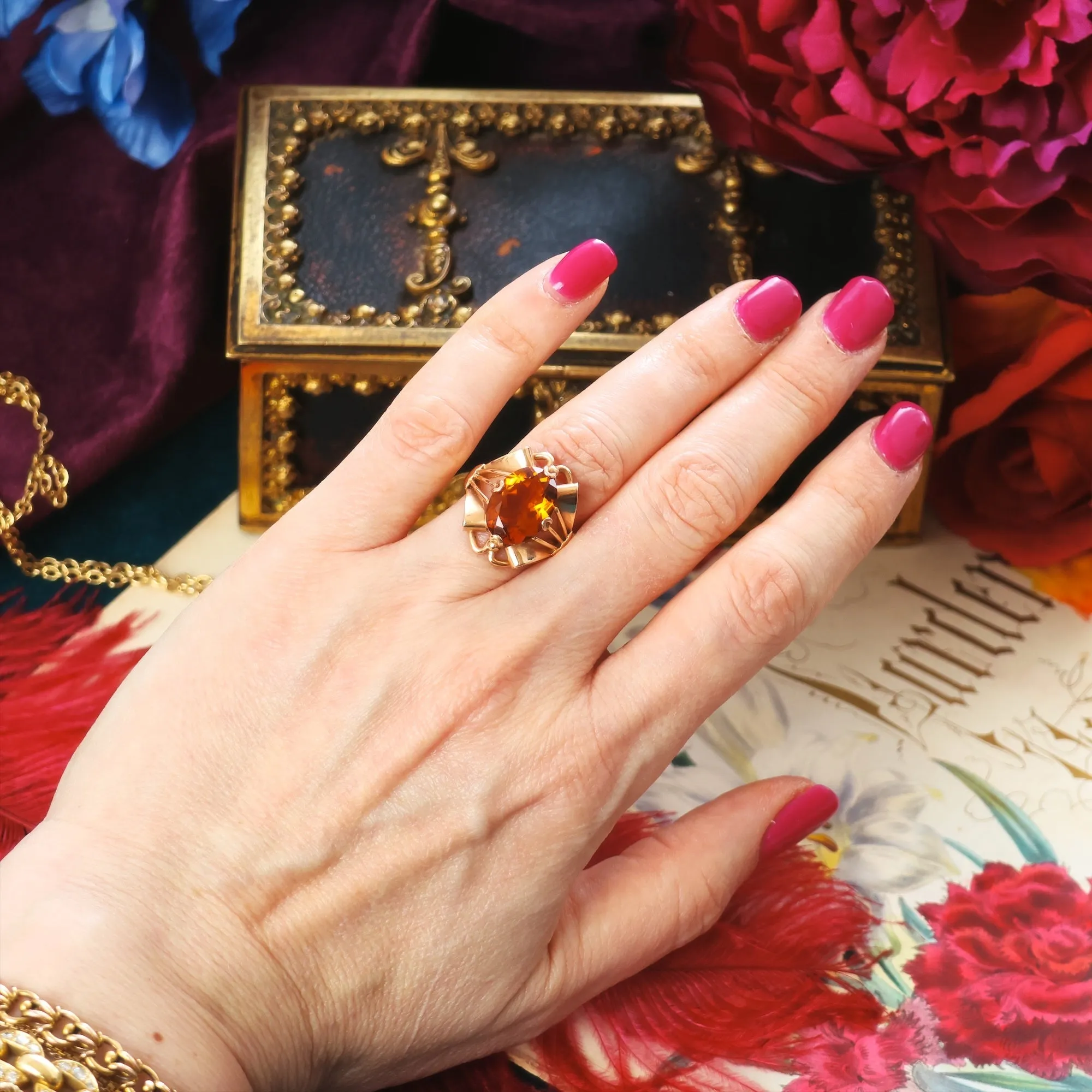 Attention Seeking Extravagant Handmade Cognac Citrine Dress Ring