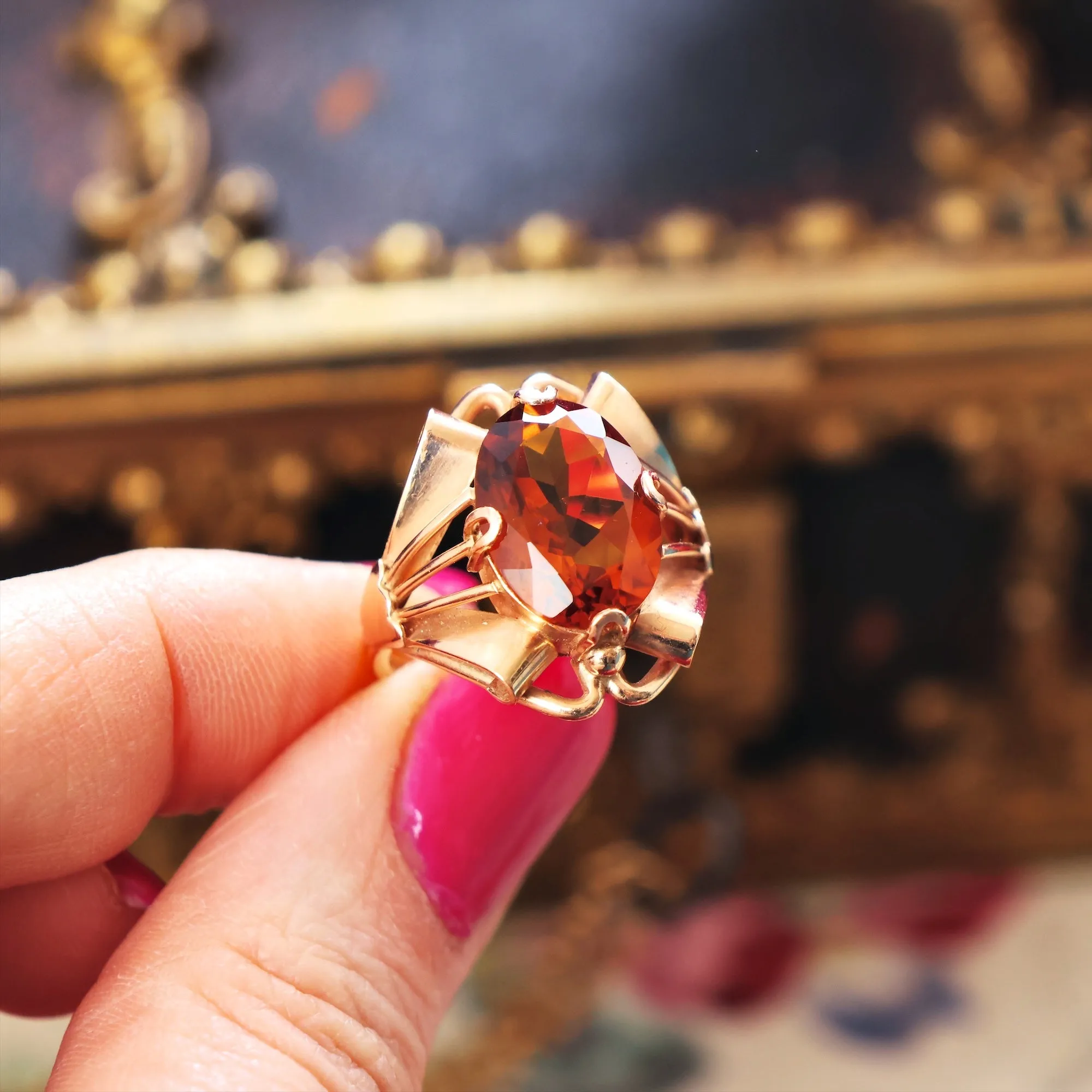 Attention Seeking Extravagant Handmade Cognac Citrine Dress Ring