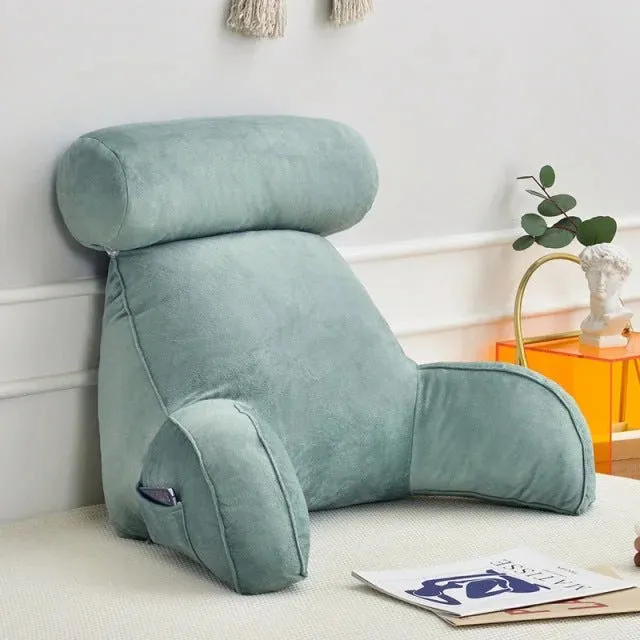 Backrest Pillow With Arms & Adjustable Headrest - Back Cushion With Detachable Neck Pillow Bed Reading Rest Backrest Chair Car Seat Sofa Waist Pad