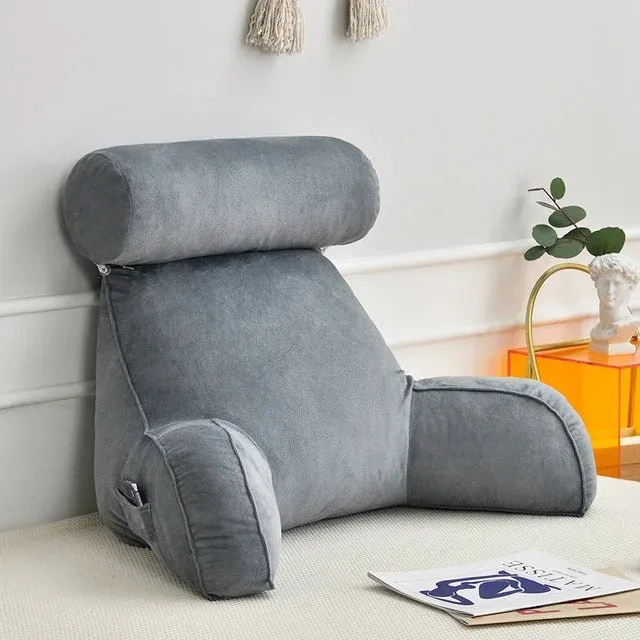 Backrest Pillow With Arms & Adjustable Headrest - Back Cushion With Detachable Neck Pillow Bed Reading Rest Backrest Chair Car Seat Sofa Waist Pad