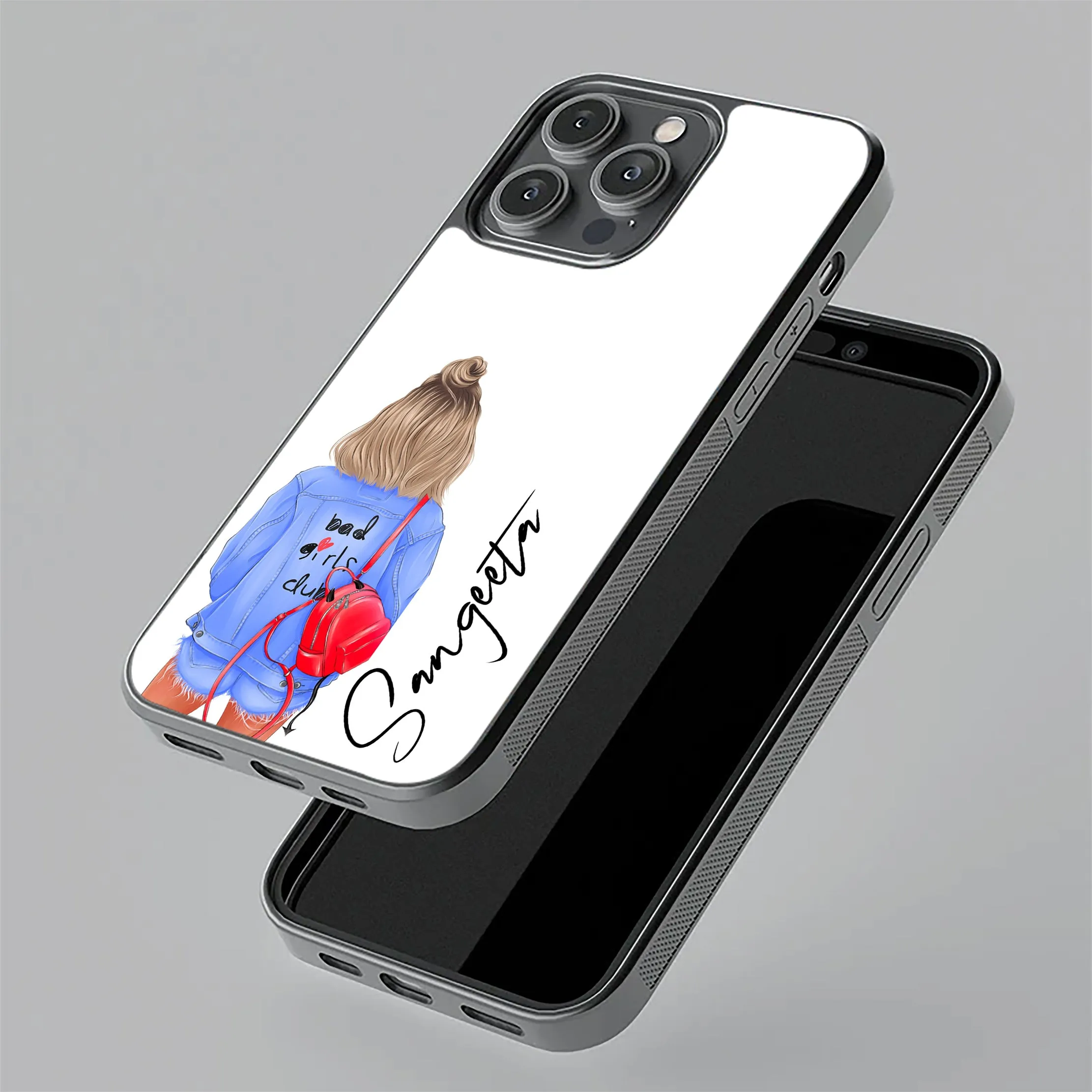 Bag Girl Customize Name Glass Case For OnePlus