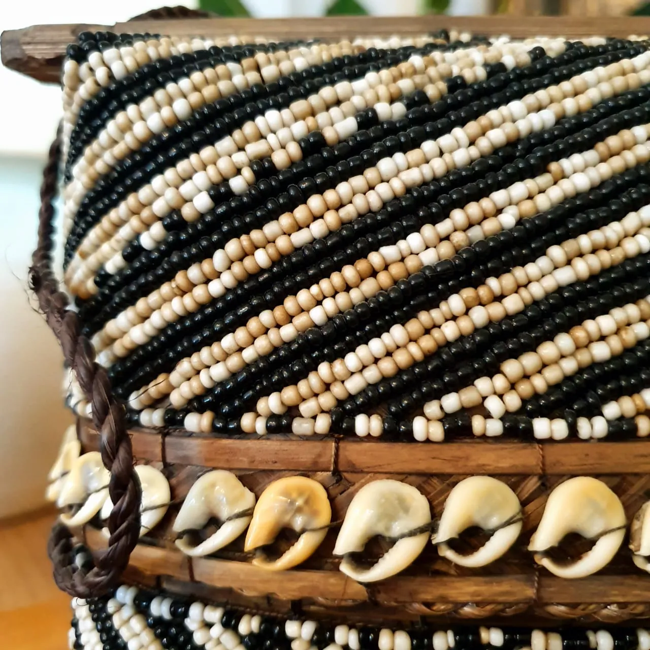 Bamboo Bag With Beaded Motif And Shells