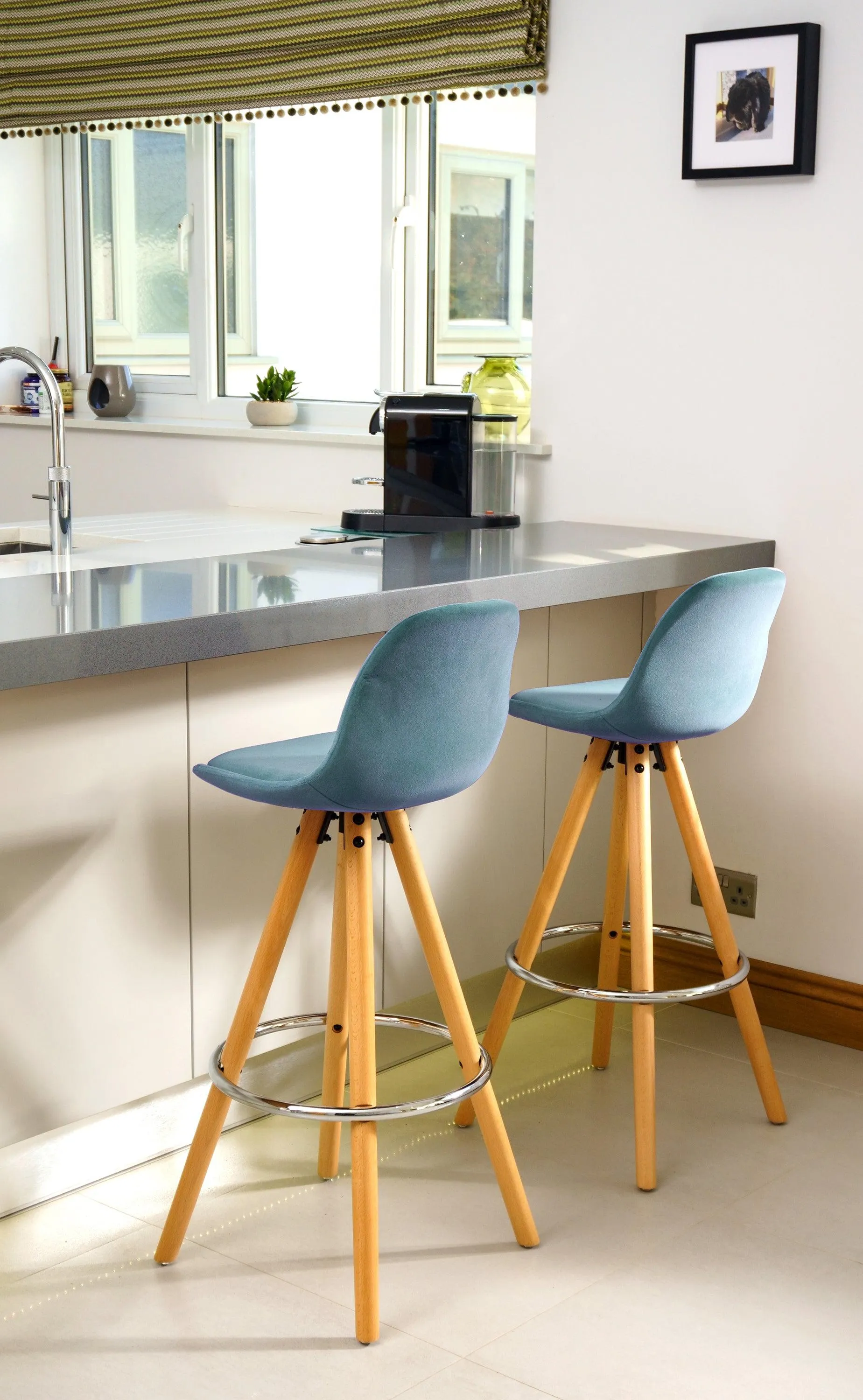 Barcelona Bar Stools Matte Velvet - Duck Egg Blue