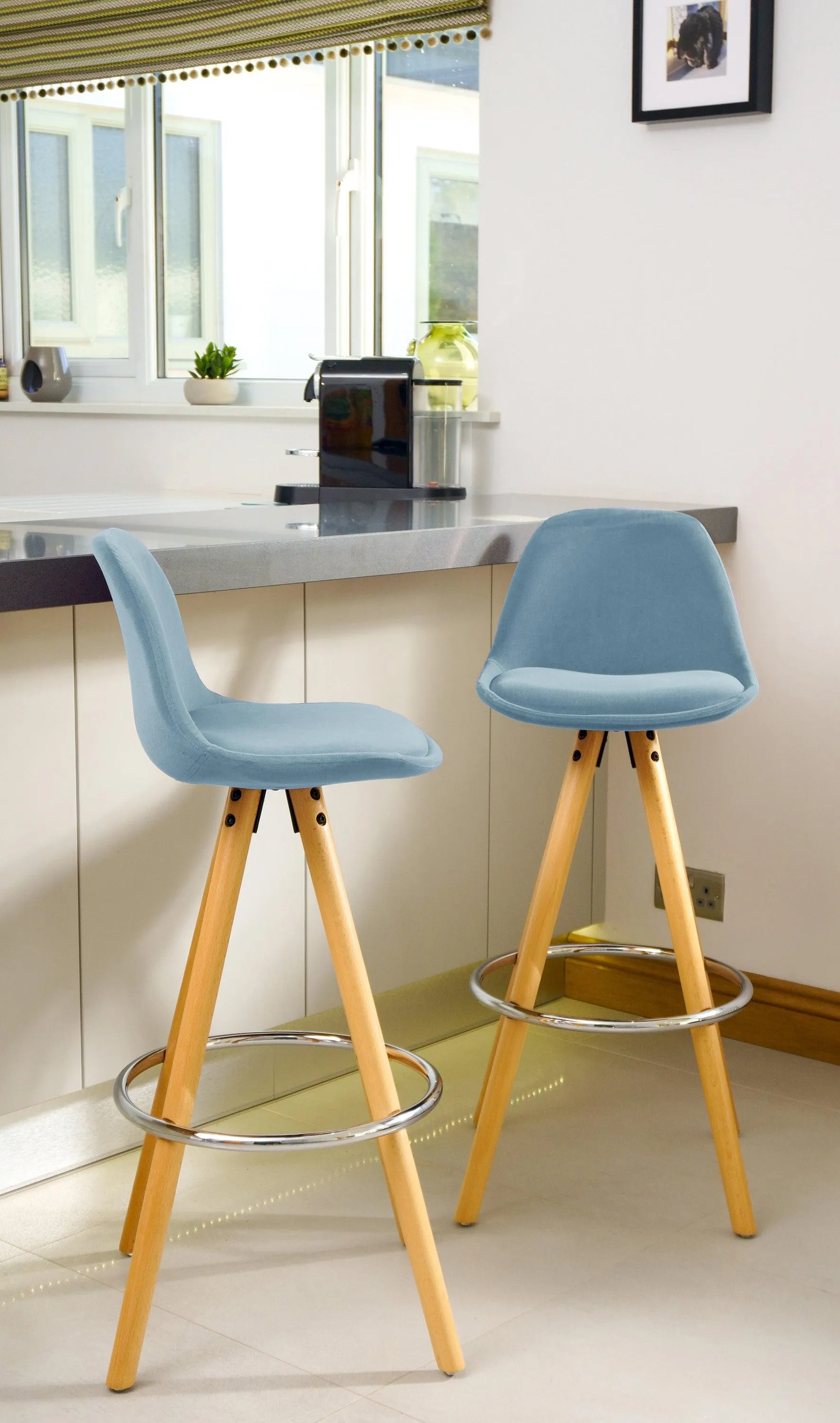 Barcelona Bar Stools Matte Velvet - Duck Egg Blue