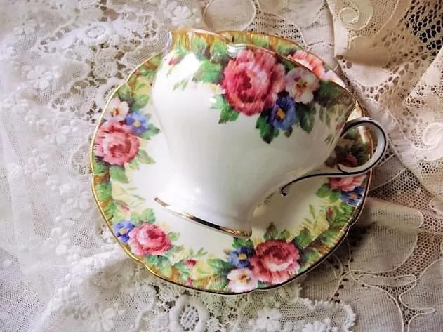 BEAUTIFUL Antique Tea Cup and Saucer TAPESTRY ROSE Paragon English Bone China Bridal Luncheons Showers,Hostess Gift,Weddings,Tea Parties