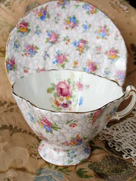 BEAUTIFUL Vintage  Footed Teacup and Saucer HAMMERSLEY English Bone China Chintz Flowers Cup  and Saucer Bridal Showers Tea Parties,Gifts