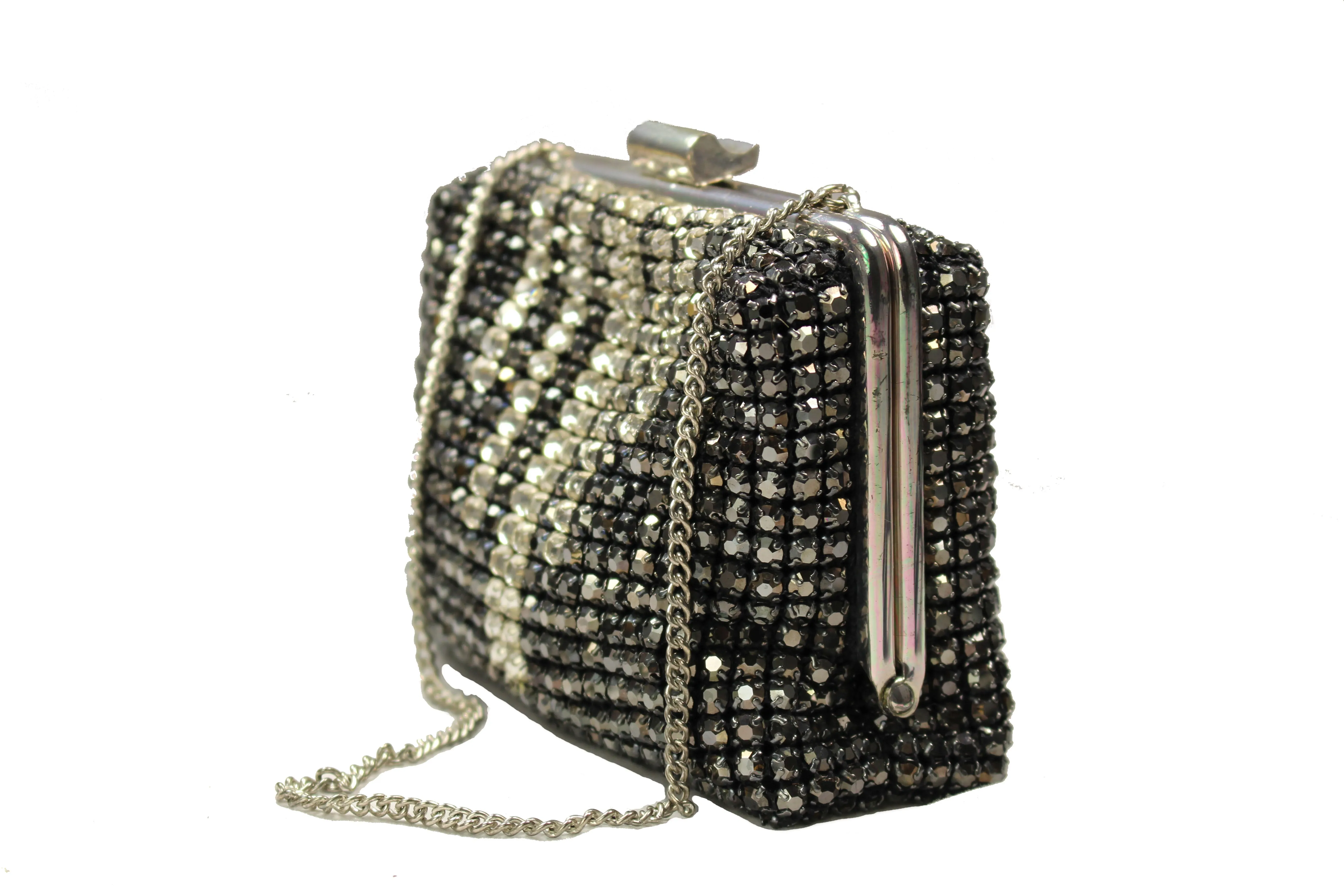 Bicolor rhinestone clutch with silver chain handle