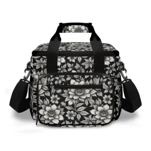 Black and White Bloom Insulated Leakproof Cooler Bag Lunch Box