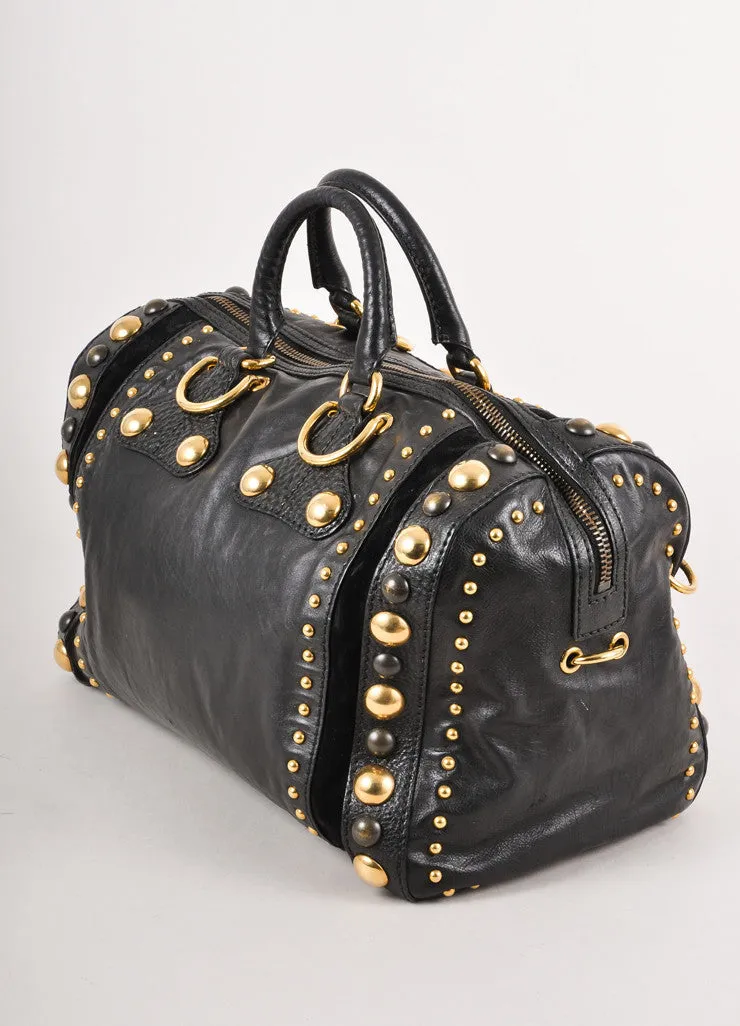 Black Leather Studded Tassel "Babouska" Handbag With Hardware