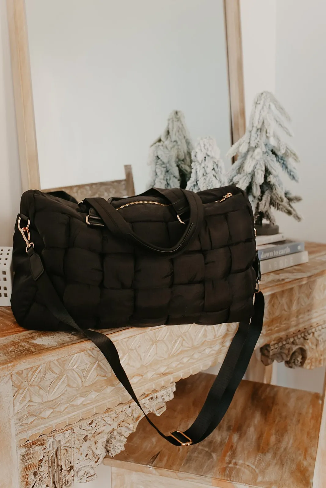 Black Serena Faux Leather Duffel Bag