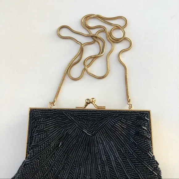 Black Shell Beaded Snap Open Cocktail Purse