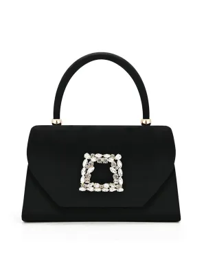 Black Top Handle Rhinestones Envelope Clutch Bag