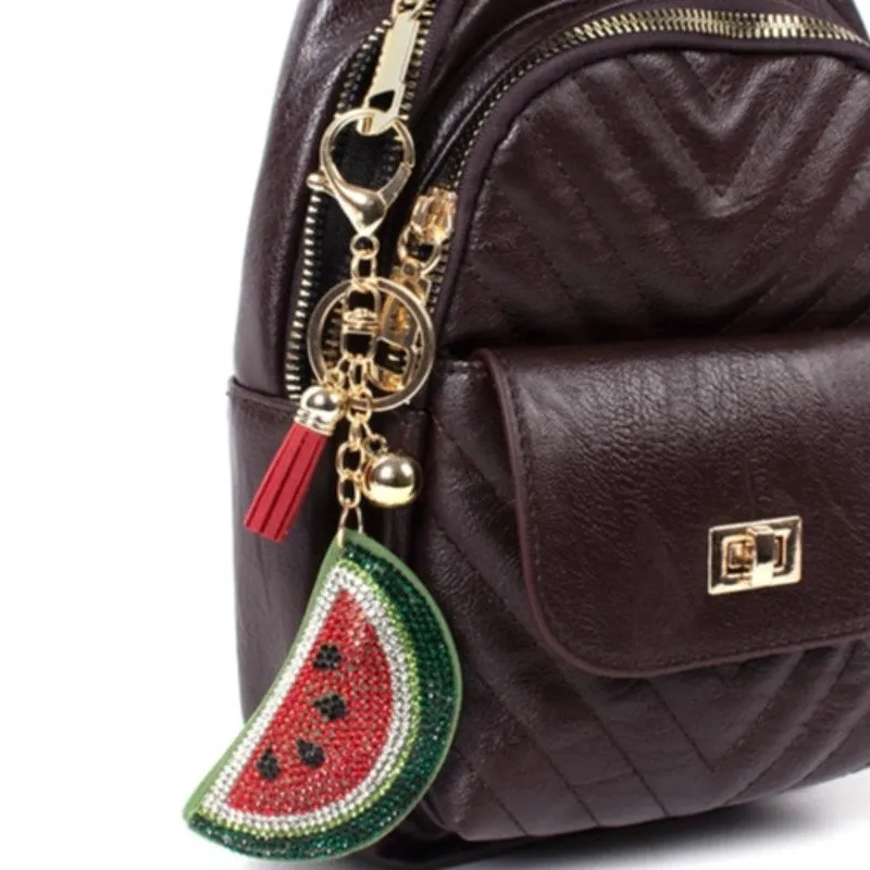 Bling Crystal Watermelon Fruit Tassel Keychain Keyring Bag Purse Charm