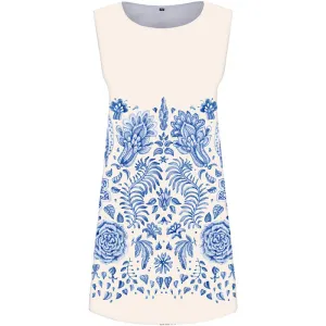 Blue And White Porcelain Dress Women Art Vestido Sexy Vintage Sundress White Ladies Dresses Elegant Office Womens Clothing