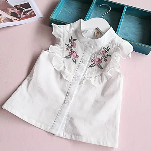 Bold N Elegant - Be Bold Inside & Elegant Outside Floral Embroidered Cotton Sleeveless Ruffle Top And Shorts Clothing Set For Infant Toddler Baby Girl (6-12 Months, White - Pink)