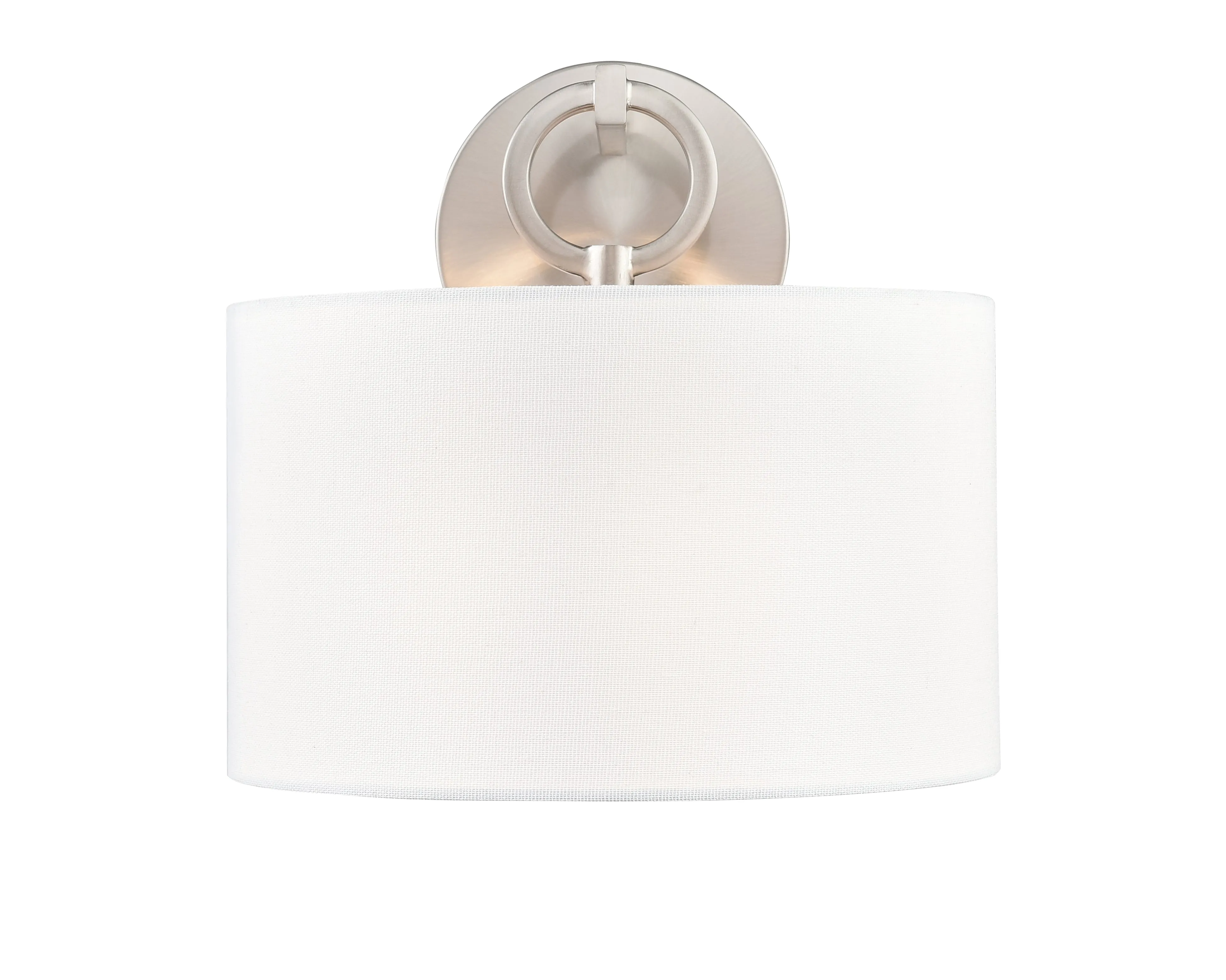 Braxstan Wall Sconce - Brushed Nickel - White Linen Shade - 11.125in. Extension - E26 Medium Base