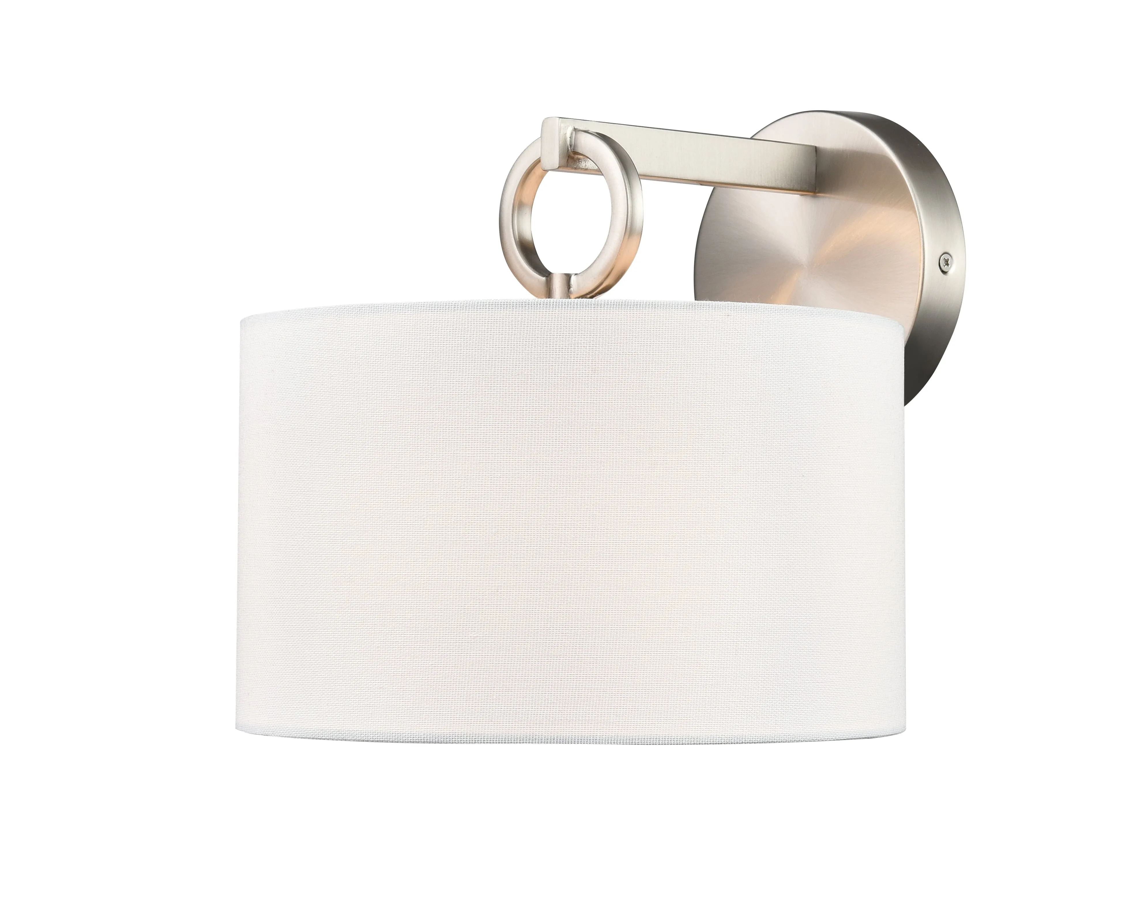 Braxstan Wall Sconce - Brushed Nickel - White Linen Shade - 11.125in. Extension - E26 Medium Base