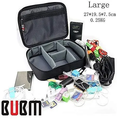 BUBM Electronic Organizer, Hard Shell Travel Gadget Case with Handle for Cables, USB Drives, Power Bank and More, Fit for iPad Mini