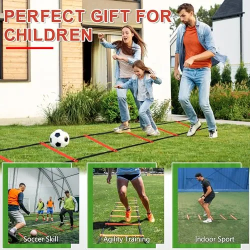 Camkinger Fixed Rung Agility Ladder - 20ft 12 Rungs No Tangle Speed and Agility Training Equipment for Soccer Footwork Training with Carrying Bag/Ground Stakes for Adults Youth Kids