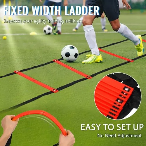 Camkinger Fixed Rung Agility Ladder - 20ft 12 Rungs No Tangle Speed and Agility Training Equipment for Soccer Footwork Training with Carrying Bag/Ground Stakes for Adults Youth Kids