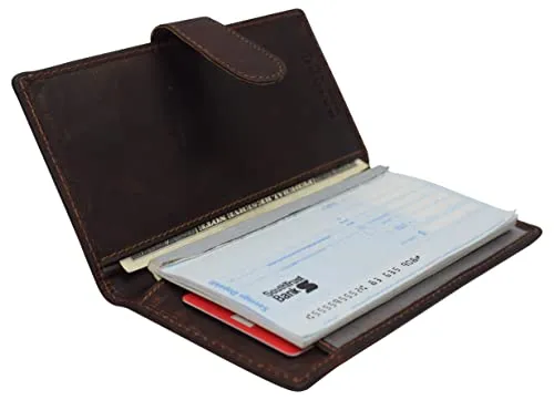 CAZORO Vintage Genuine Leather RFID Checkbook Cover Wallet with Snap Closure RFID610157RHU