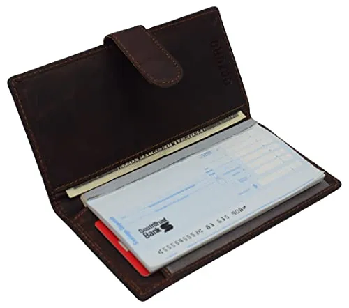 CAZORO Vintage Genuine Leather RFID Checkbook Cover Wallet with Snap Closure RFID610157RHU