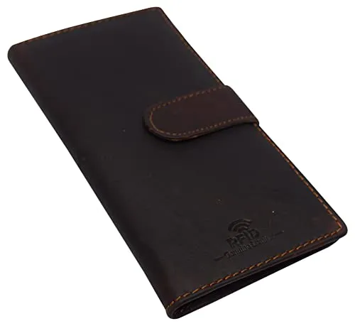 CAZORO Vintage Genuine Leather RFID Checkbook Cover Wallet with Snap Closure RFID610157RHU