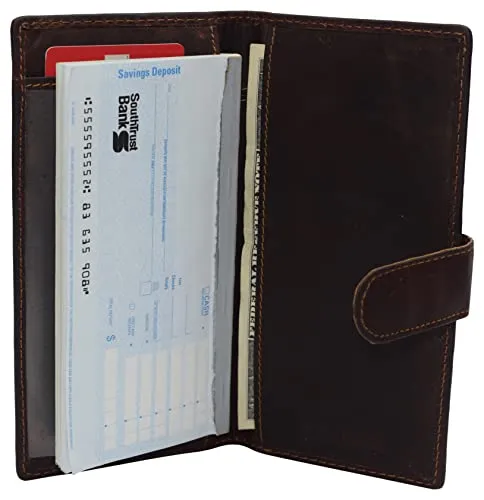 CAZORO Vintage Genuine Leather RFID Checkbook Cover Wallet with Snap Closure RFID610157RHU