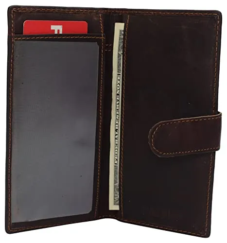 CAZORO Vintage Genuine Leather RFID Checkbook Cover Wallet with Snap Closure RFID610157RHU