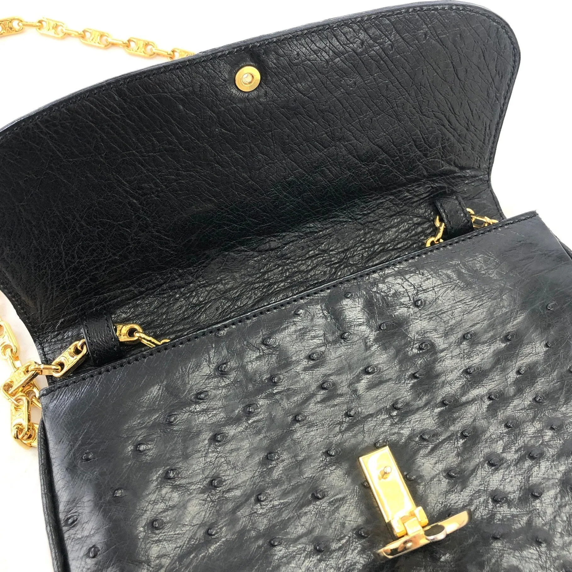 CELINE Triomphe Ostrich Leather Chain Shoulder bag Black Vintage Old Celine 6vhygw