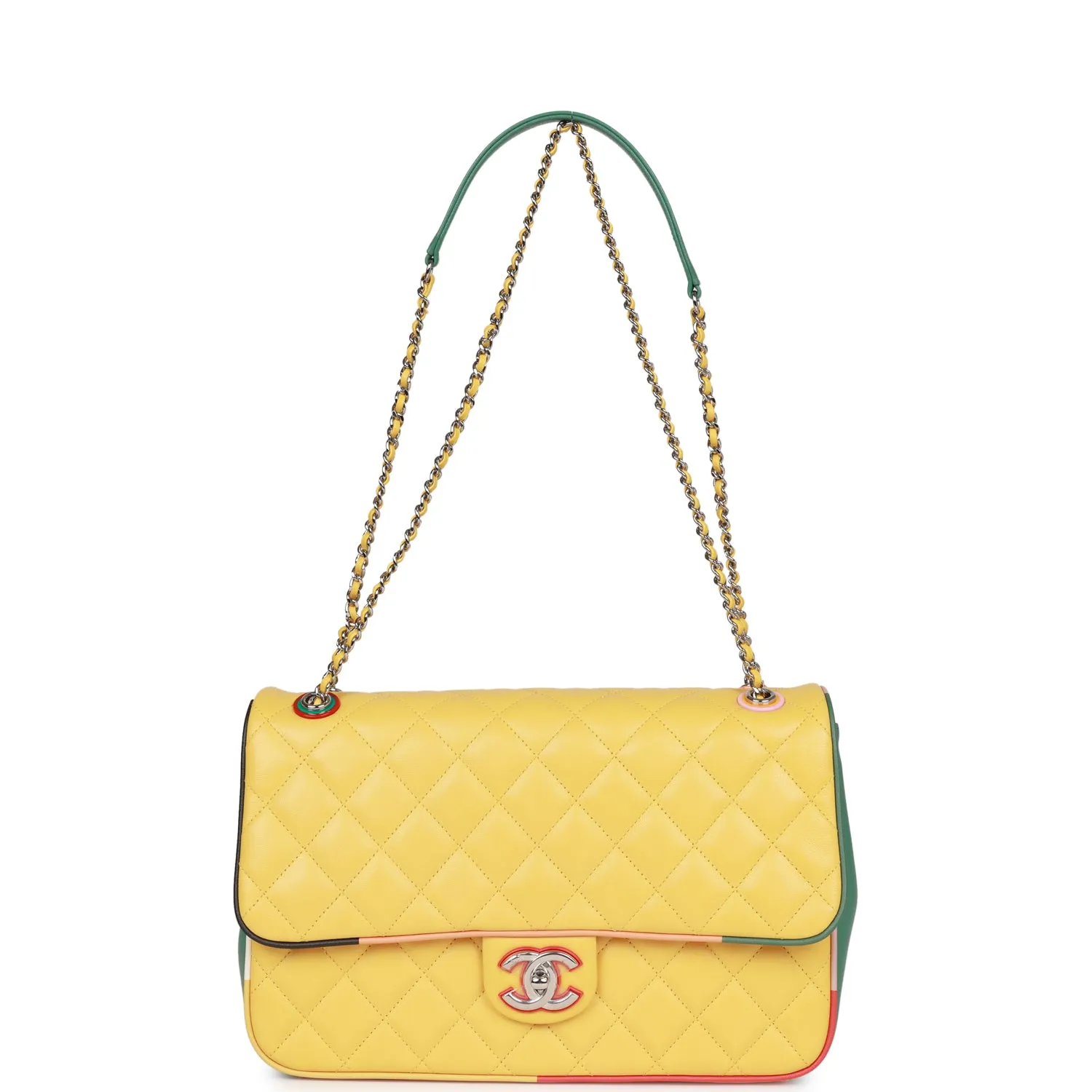 Chanel Cuba Color Flap Bag Yellow Lambskin Silver Hardware