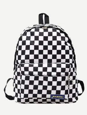 Checkered backpack school travel casual bag