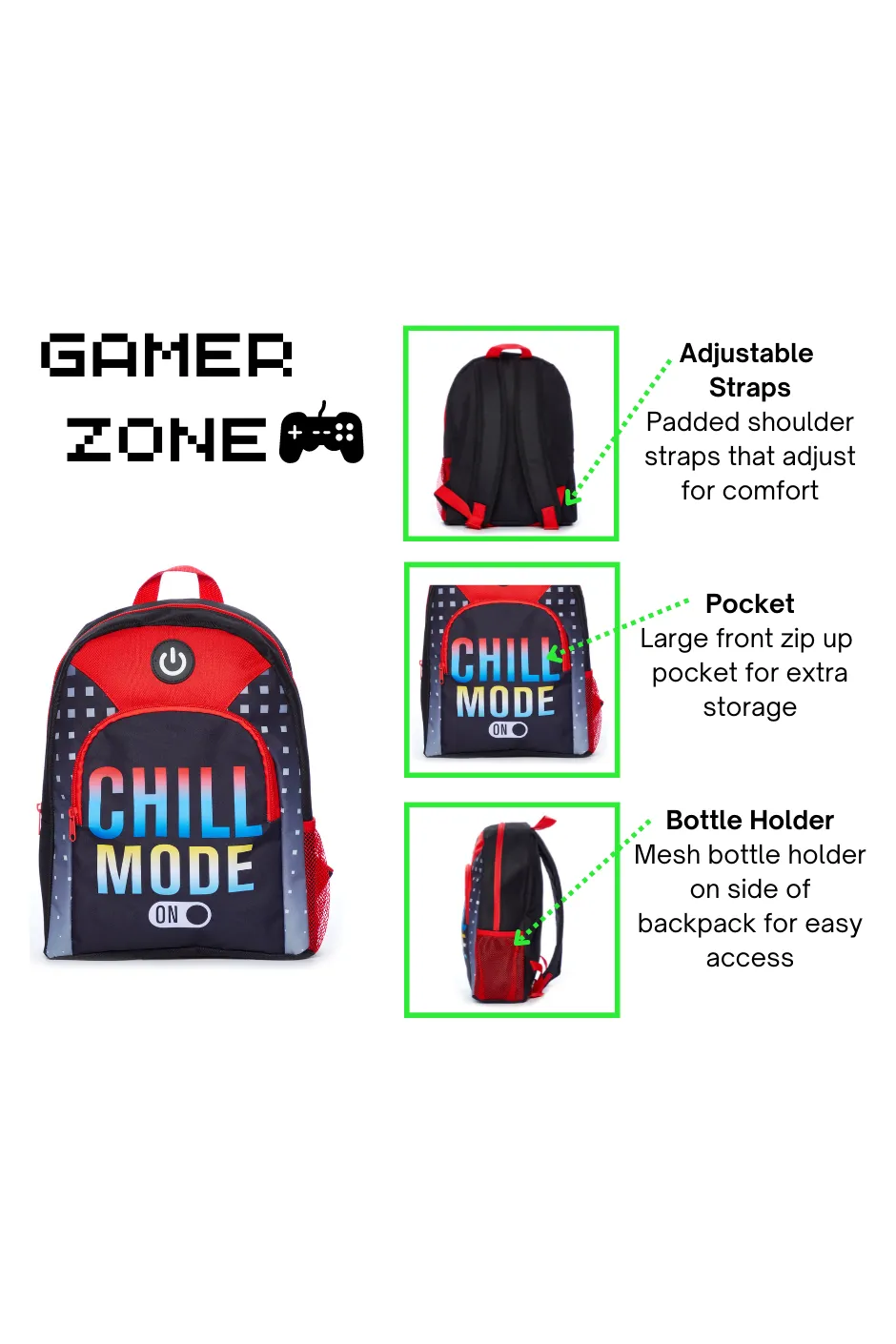 Chill Mode On Gaming School Bag, Kids Boys Gamer Backpack